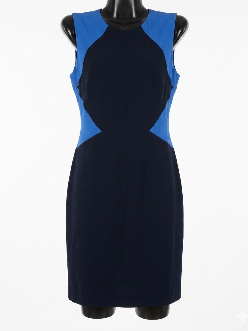Calvin Klein Royal Blue Black Geometric Colorblock Sheath Dress Work Cocktail 4